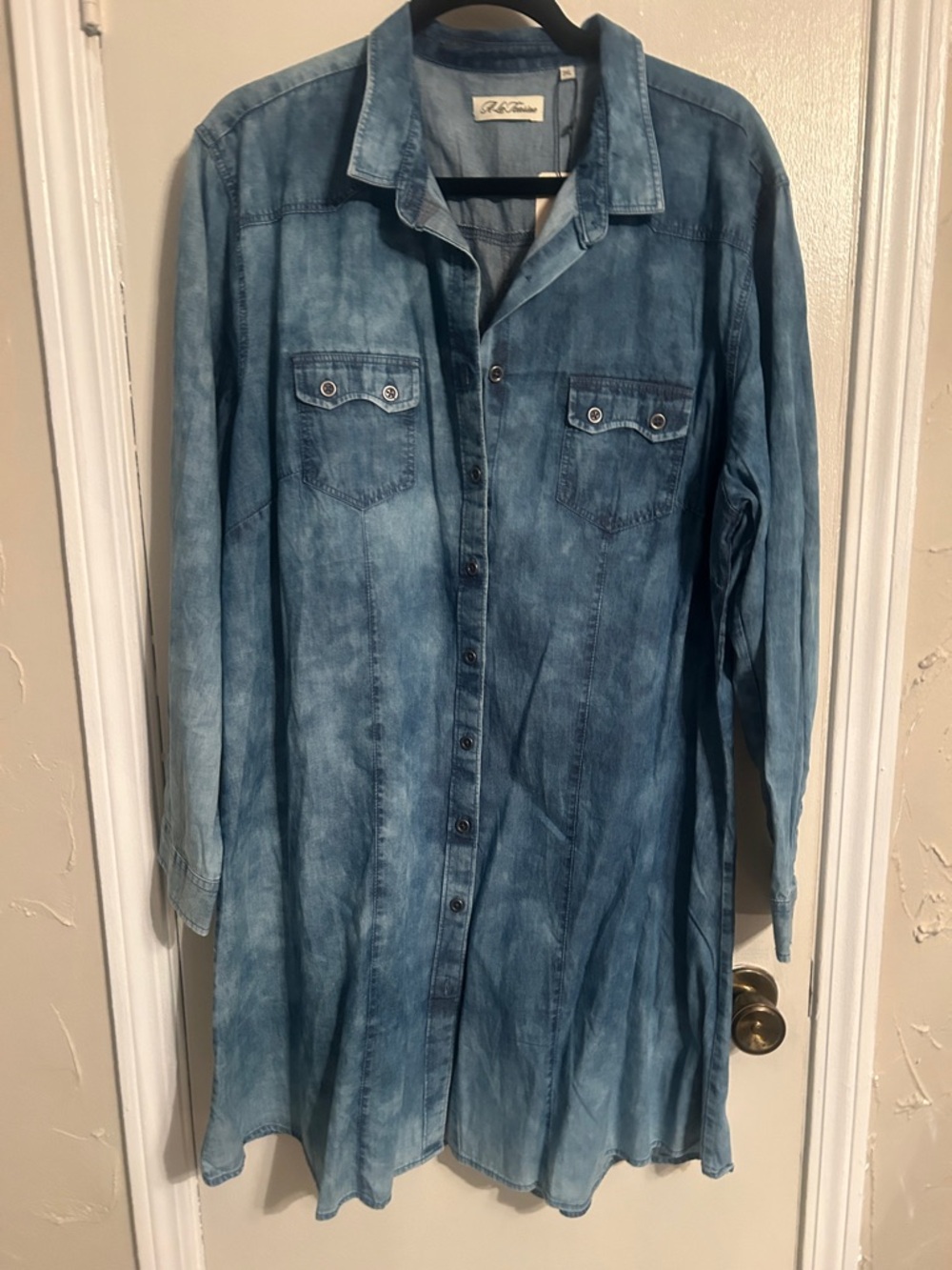 Long Denim Shirt Dress - Blue